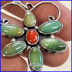 Handmade Native American Navajo Sterling Silver Royston Turquoise&red Coral