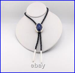 Handmade Navajo Bolo Tie, Lapis Lazuli Native American Sterling Silver Jewelry