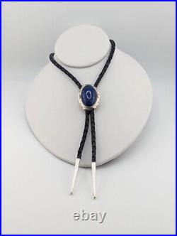 Handmade Navajo Bolo Tie, Lapis Lazuli Native American Sterling Silver Jewelry