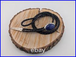 Handmade Navajo Bolo Tie, Lapis Lazuli Native American Sterling Silver Jewelry