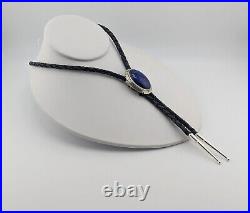 Handmade Navajo Bolo Tie, Lapis Lazuli Native American Sterling Silver Jewelry