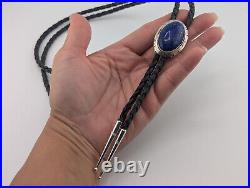 Handmade Navajo Bolo Tie, Lapis Lazuli Native American Sterling Silver Jewelry