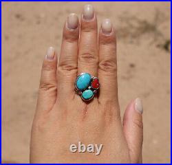 Handmade Navajo Multi Stone Ring Native American Sterling Silver Jewelry Sz 6.5