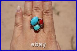 Handmade Navajo Multi Stone Ring Native American Sterling Silver Jewelry Sz 6.5