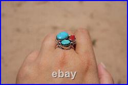 Handmade Navajo Multi Stone Ring Native American Sterling Silver Jewelry Sz 6.5