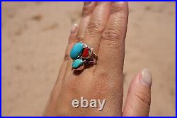 Handmade Navajo Multi Stone Ring Native American Sterling Silver Jewelry Sz 6.5