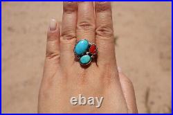 Handmade Navajo Multi Stone Ring Native American Sterling Silver Jewelry Sz 6.5