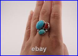 Handmade Navajo Multi Stone Ring Native American Sterling Silver Jewelry Sz 6.5