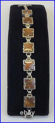 Handsome c. 1990 Native American Bracelet Sterling Silver & Petrified Wood 8 l