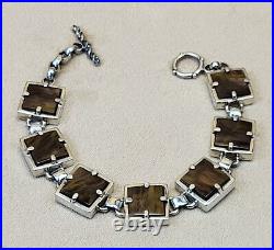 Handsome c. 1990 Native American Bracelet Sterling Silver & Petrified Wood 8 l