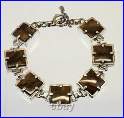 Handsome c. 1990 Native American Bracelet Sterling Silver & Petrified Wood 8 l