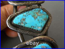 Heavy-Gauge Native American Navajo Turquoise 3-Stone Sterling Silver Bracelet M