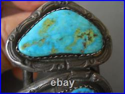 Heavy-Gauge Native American Navajo Turquoise 3-Stone Sterling Silver Bracelet M