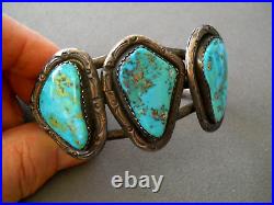 Heavy-Gauge Native American Navajo Turquoise 3-Stone Sterling Silver Bracelet M