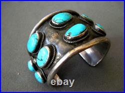 Heavy-Gauge Native American Navajo Turquoise Double Row Sterling Silver Bracelet