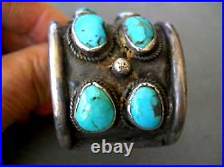 Heavy-Gauge Native American Navajo Turquoise Double Row Sterling Silver Bracelet