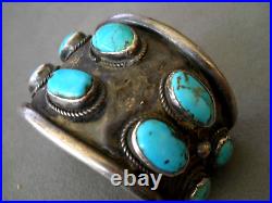 Heavy-Gauge Native American Navajo Turquoise Double Row Sterling Silver Bracelet