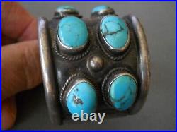 Heavy-Gauge Native American Navajo Turquoise Double Row Sterling Silver Bracelet