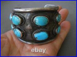 Heavy-Gauge Native American Navajo Turquoise Double Row Sterling Silver Bracelet