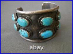 Heavy-Gauge Native American Navajo Turquoise Double Row Sterling Silver Bracelet