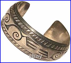 Herbert Cayatineto Navajo Native American Silver Artisan Vintage Cuff Bracelet