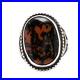 High Grade Native American Sterling Silver Petrified Wood Beaded Edge Ring 4.75