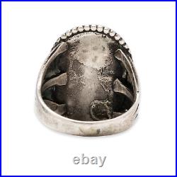 High Grade Native American Sterling Silver Petrified Wood Beaded Edge Ring 4.75