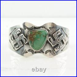 Historic Native American Sterling Silver Cuff Bracelet Turquoise Whirling Log