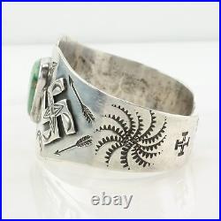 Historic Native American Sterling Silver Cuff Bracelet Turquoise Whirling Log