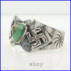 Historic Native American Sterling Silver Cuff Bracelet Turquoise Whirling Log