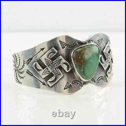 Historic Native American Sterling Silver Cuff Bracelet Turquoise Whirling Log