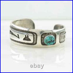 Hopi, Native American Sterling Silver Cuff Bracelet Turquoise Asymmetrical