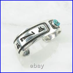 Hopi, Native American Sterling Silver Cuff Bracelet Turquoise Asymmetrical