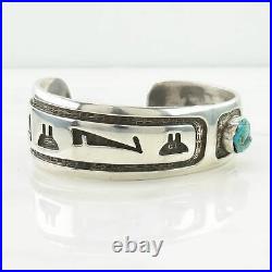 Hopi, Native American Sterling Silver Cuff Bracelet Turquoise Asymmetrical