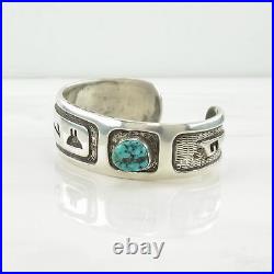 Hopi, Native American Sterling Silver Cuff Bracelet Turquoise Asymmetrical