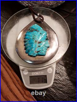 Huge Vintage Signed Platero Candelaria Turquoise 925 Pendant Native American