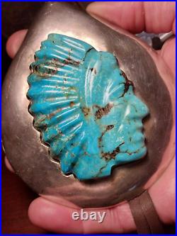 Huge Vintage Signed Platero Candelaria Turquoise 925 Pendant Native American