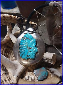 Huge Vintage Signed Platero Candelaria Turquoise 925 Pendant Native American