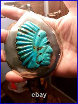 Huge Vintage Signed Platero Candelaria Turquoise 925 Pendant Native American