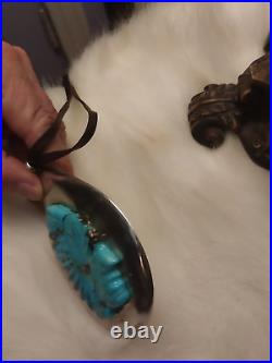 Huge Vintage Signed Platero Candelaria Turquoise 925 Pendant Native American