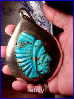 Huge Vintage Signed Platero Candelaria Turquoise 925 Pendant Native American