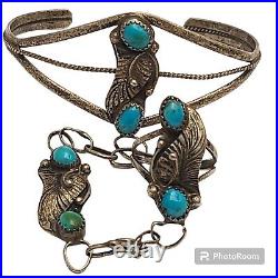 IMPRESSIVE NATIVE AMERICAN NAVAJO STERLING SILVER TURQUOISE SLAVE Bracelet