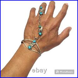 IMPRESSIVE NATIVE AMERICAN NAVAJO STERLING SILVER TURQUOISE SLAVE Bracelet