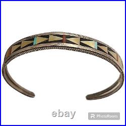 Jerrime & grace Native American Sterling Silver Multi-Color Inlay Zuni Bracelet