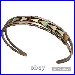 Jerrime & grace Native American Sterling Silver Multi-Color Inlay Zuni Bracelet