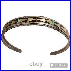 Jerrime & grace Native American Sterling Silver Multi-Color Inlay Zuni Bracelet