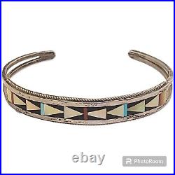 Jerrime & grace Native American Sterling Silver Multi-Color Inlay Zuni Bracelet