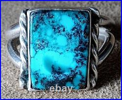 LARGE EARLY VINTAGE NAVAJO NATIVE AMERICAN STERLING SILVER TURQUOISE RING sz 10+