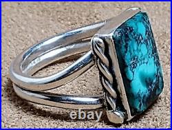 LARGE EARLY VINTAGE NAVAJO NATIVE AMERICAN STERLING SILVER TURQUOISE RING sz 10+