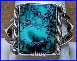 LARGE EARLY VINTAGE NAVAJO NATIVE AMERICAN STERLING SILVER TURQUOISE RING sz 10+